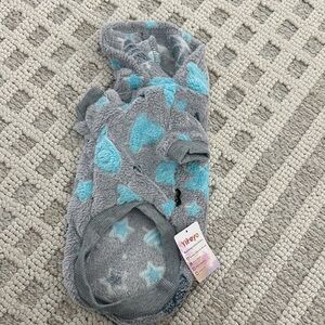 Gray and Blue Heart Patterned Dog Hoodie